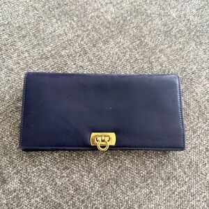 Salvatore Ferragamo Navy Leather Wallet with Gold Detail